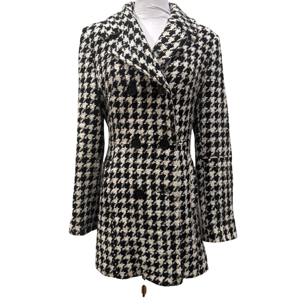 Esprit Wool Blend Houndstooth Peacoat Jacket Black White Small Chic Office Work